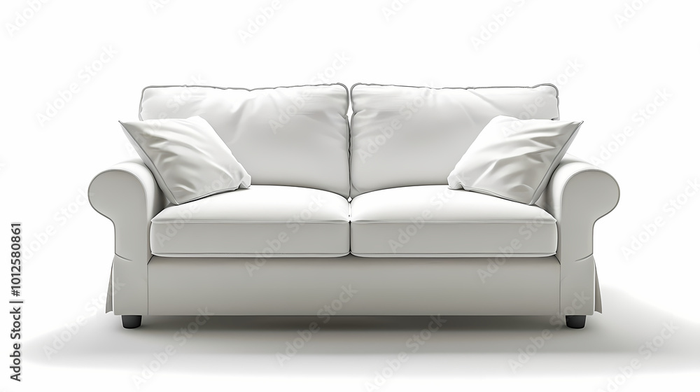 An isolated leather sofa with cushions on a white background, suitable for comfortable seating in a modern home An isolated leather sofa with cushions on a white background, suitable for comfortable seating in a modern home