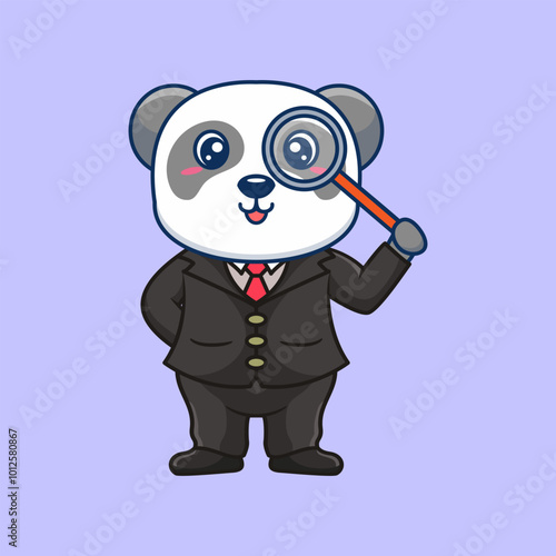 Cute Panda Detective Kawaii Cartoon Vector Icon Illustration