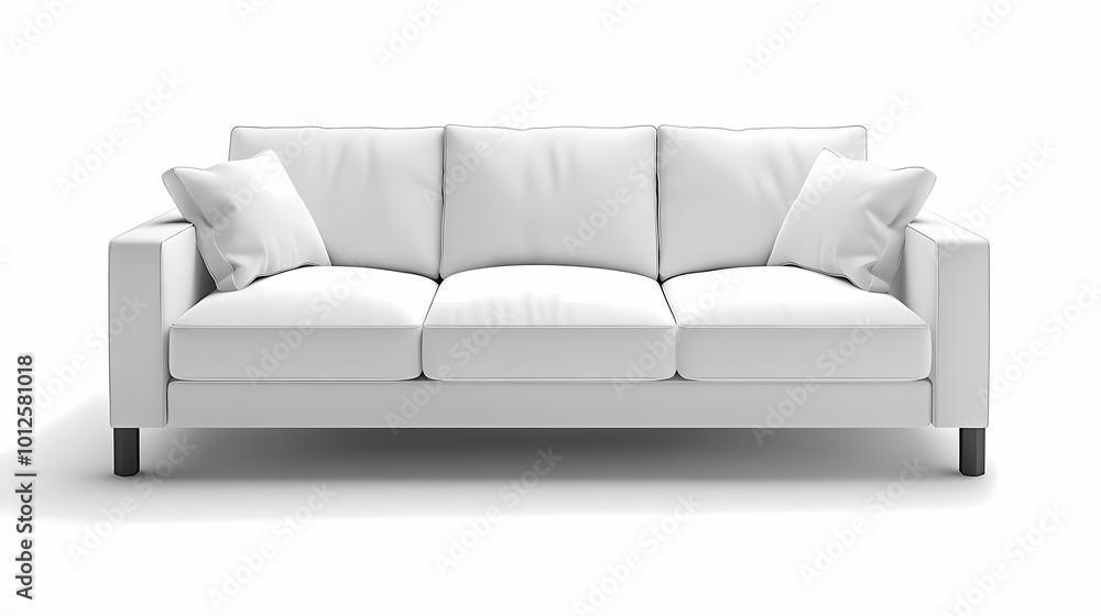 An isolated leather sofa with cushions on a white background, suitable for comfortable seating in a modern home An isolated leather sofa with cushions on a white background, suitable for comfortable seating in a modern home