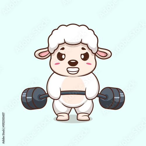 Sheep animal lift barbell icon illustration cartoon