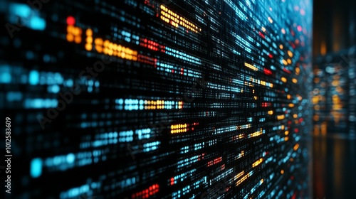 Technology background with depth of field. Codes, digital encrytion and code, cyberspace, and dimesional datum