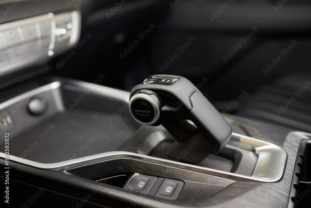 Macro shot of a car gear lever an essential auto part Macro shot of a car gear lever an essential auto part