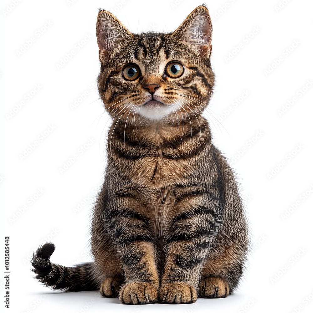 Obraz premium Cute Tabby Kitten Sitting Isolated on White Background