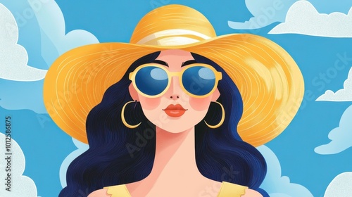 A vibrant retro comicstyle illustration of a girl by the beach, capturing summer vibes perfectly for travelthemed shops. photo