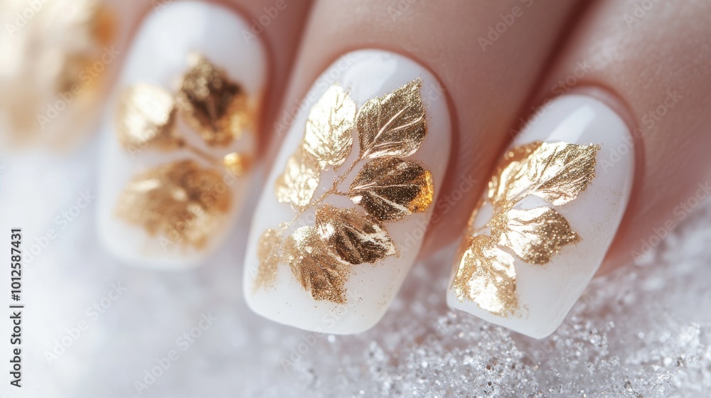 A set of nails with subtle gradient and gold leaf accents, creating a chic and sophisticated look. A set of nails with subtle gradient and gold leaf accents, creating a chic and sophisticated look.