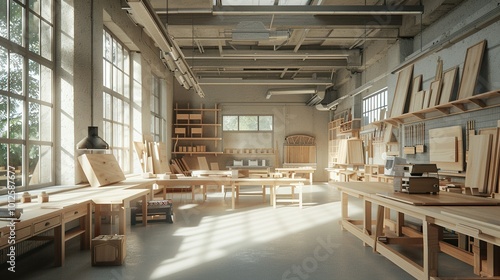 Wallpaper Mural The Art of Producing Furniture: 3D Render of a Modern Furniture Workshop Torontodigital.ca