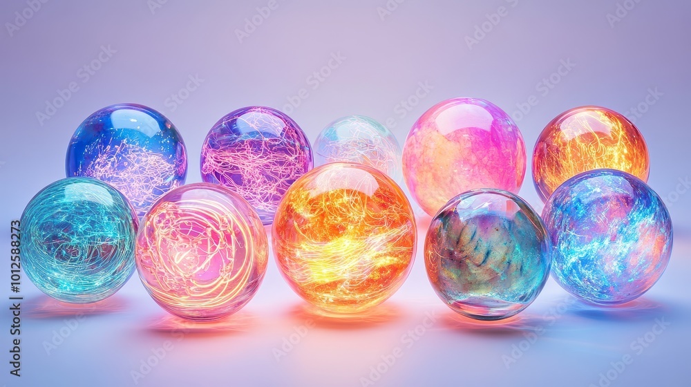 Abstract Glowing Spheres Colorful Glass Balls Neon Light Orbs Abstract Glowing Spheres Colorful Glass Balls Neon Light Orbs