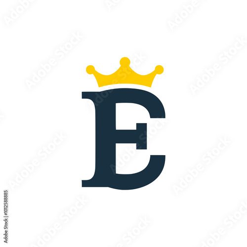 letter E with crown logo vector illustration template design