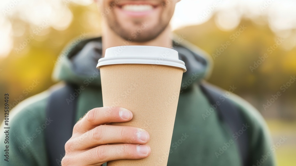 A blonde man with a cardboard coffee cup, casually enjoying his drink against a softly blurred backdrop. A blonde man with a cardboard coffee cup, casually enjoying his drink against a softly blurred backdrop.
