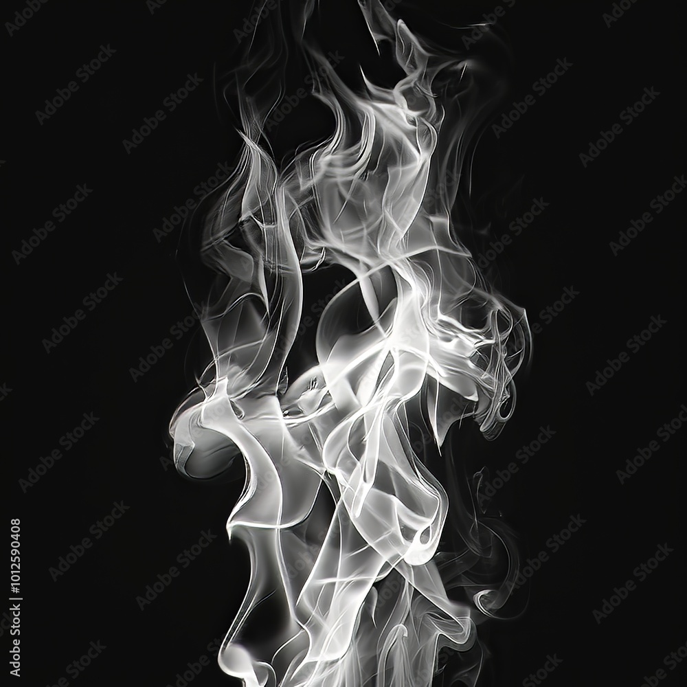 Obraz premium White fire flames isolated on black background, white smoke