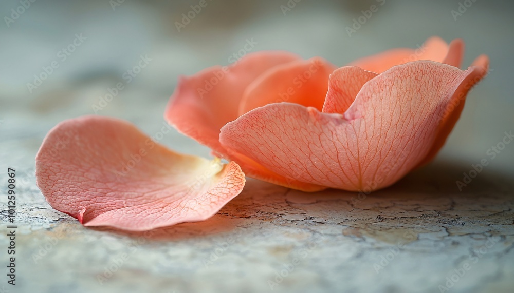 Serene Beauty: Close-Up of Delicate Pink Rose Petal on Smooth White Surface Serene Beauty: Close-Up of Delicate Pink Rose Petal on Smooth White Surface
