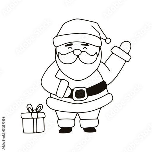 hand drawing line black color santa claus character cartoon