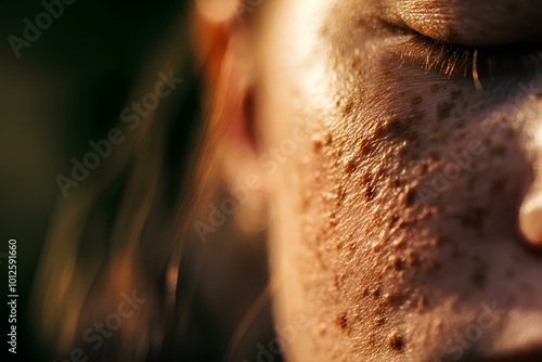 色素沈着のある成熟した女性の肌のクローズアップ、コピースペース｜Close up of mature woman skin with hyperpigmentation. Copy space.