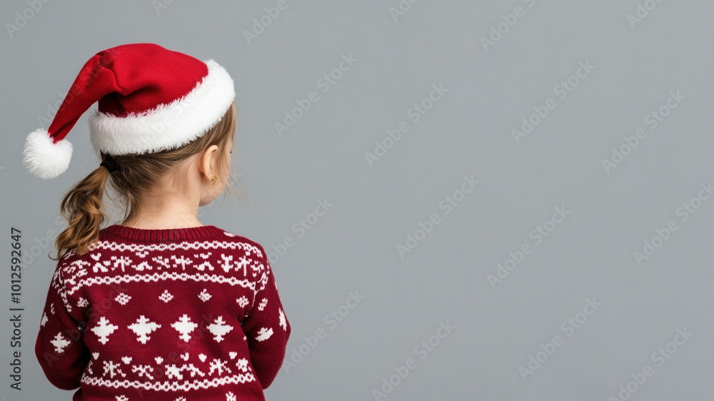 French little girl in christmas wear with red santa claus hat isolated French little girl in christmas wear with red santa claus hat isolated