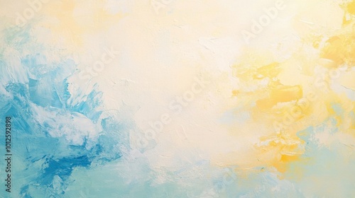 A textured paint background in pastel tones of yellow, blue, and white, with gentle brush strokes creating a calming effect.