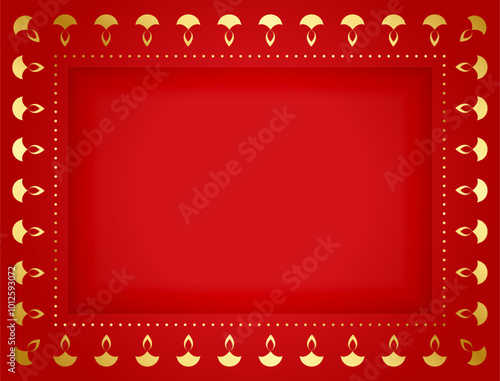 artistic golden diwali diya border frame red backdrop with empty space