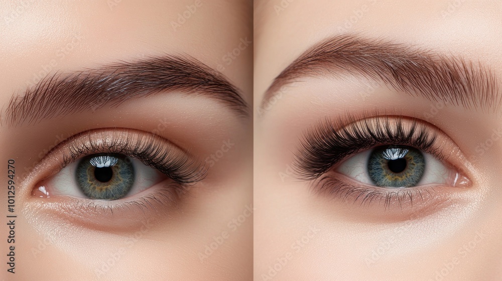 Fototapeta premium Eye Makeup Before and After Applying Eyelashes