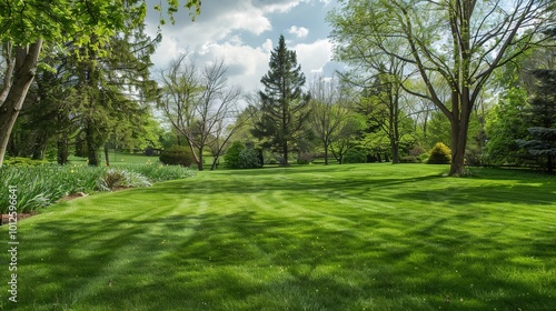 Wallpaper Mural A neatly trimmed lawn with vibrant green grass, perfect for a summer background Torontodigital.ca