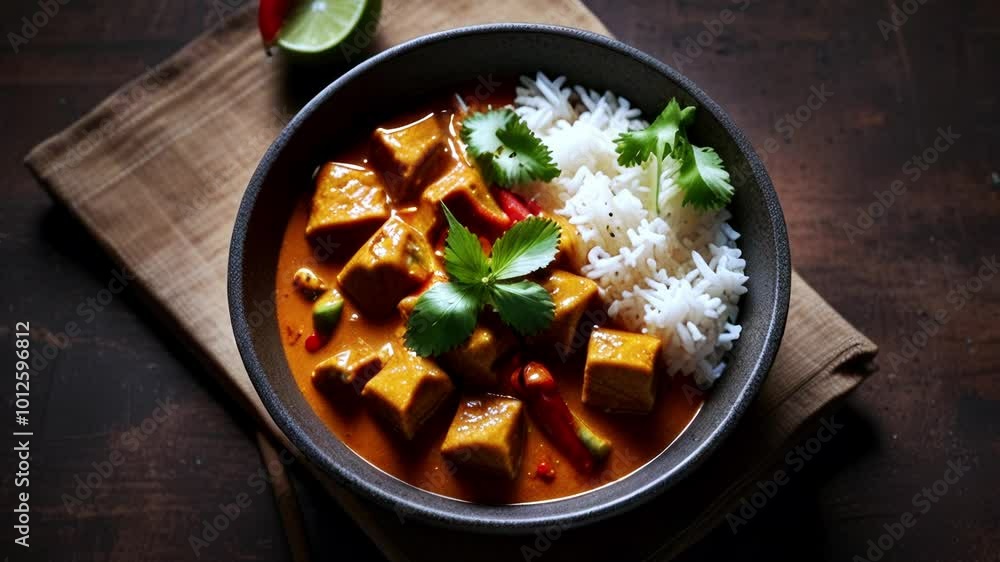 red curry with stream rice red curry with stream rice