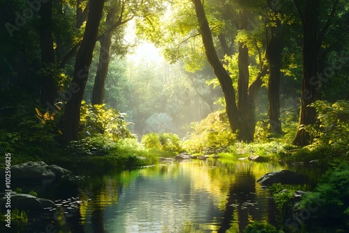 Sunlit Forest Stream