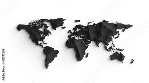 Fototapeta Naklejka Na Ścianę i Meble -  Modern, black triangular mesh world map on white, perfect for political illustrations and designs.