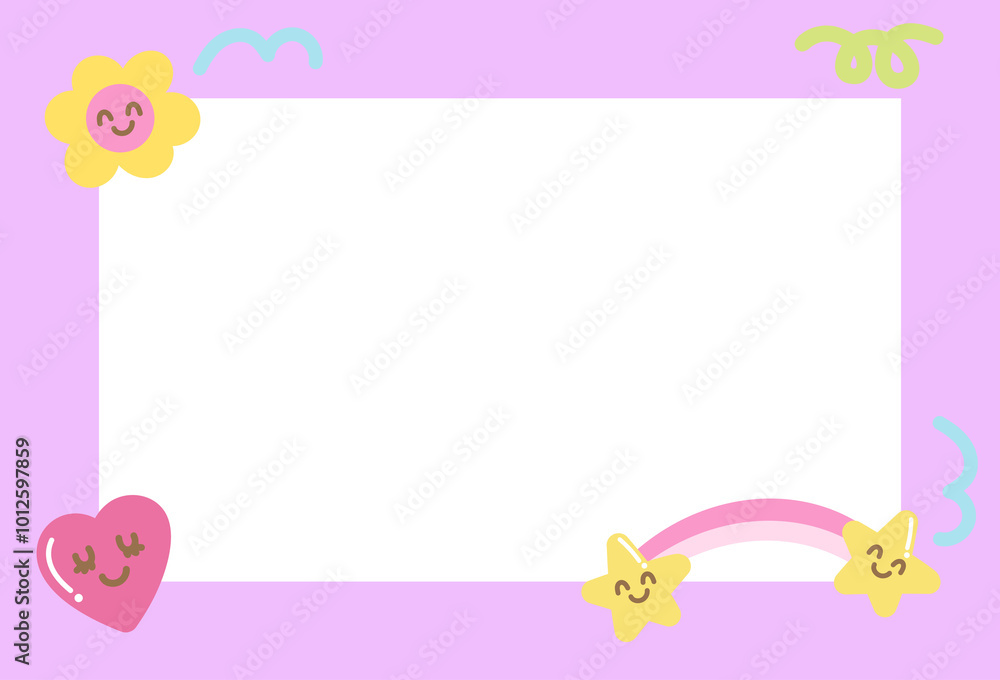 Cute pastel frame with rainbow, flower, heart for polaroid frame, social media, poster, post card, rectangle template, book cover, sticky note, paper design, banner, name tag, nature, spring, summer Cute pastel frame with rainbow, flower, heart for polaroid frame, social media, poster, post card, rectangle template, book cover, sticky note, paper design, banner, name tag, nature, spring, summer