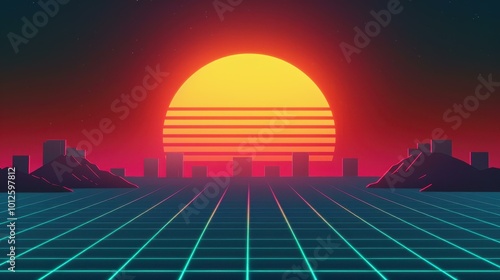 Wallpaper Mural A vibrant city skyline at dusk, enhanced with neon grid lines, showcasing a futuristic digital concept against twilight. Torontodigital.ca
