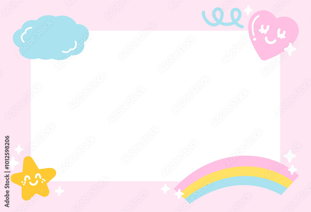 Cute pastel pink frame with rainbow, star, heart for polaroid frame, social media post, poster, post card, rectangle template, book cover, sticky note, banner, name tag, nature, summer, Pride Month Cute pastel pink frame with rainbow, star, heart for polaroid frame, social media post, poster, post card, rectangle template, book cover, sticky note, banner, name tag, nature, summer, Pride Month