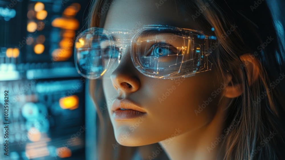 Young woman working with artificial intelligence Young woman working with artificial intelligence
