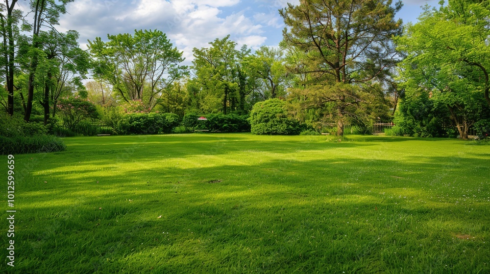 A neatly trimmed lawn with vibrant green grass, perfect for a summer background A neatly trimmed lawn with vibrant green grass, perfect for a summer background