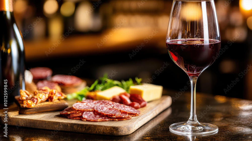 A detailed view of red wine in a glass, set against a blurred crowd and a charcuterie board at an intimate tasting event. A detailed view of red wine in a glass, set against a blurred crowd and a charcuterie board at an intimate tasting event.