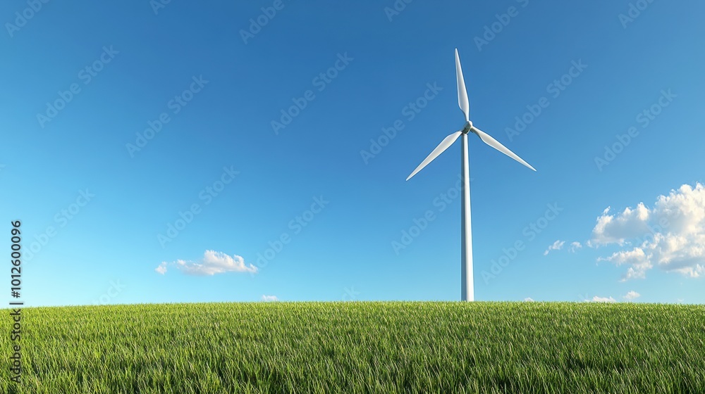Wind turbine harnessing renewable energy in a green field against a clear blue sky, symbolizing sustainable power solutions. Wind turbine harnessing renewable energy in a green field against a clear blue sky, symbolizing sustainable power solutions.