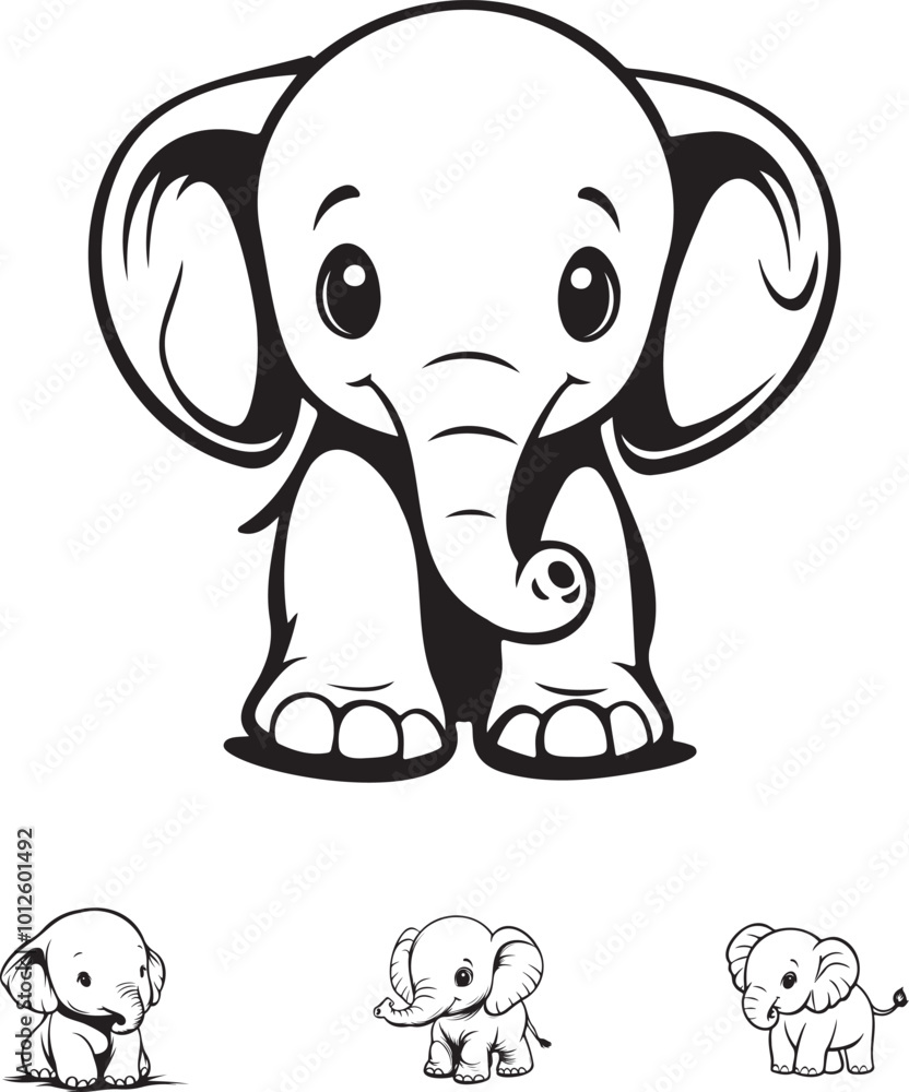 Obraz premium Adorable Baby Elephant Illustration in Minimalist Black and White