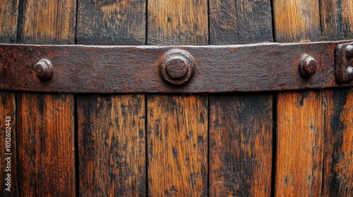 A close-up of a weathered wooden barrel, revealing the rich textures and character that enhance any rustic-themed setting