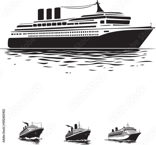 Minimalist Cruise Ship Illustration in Black and White