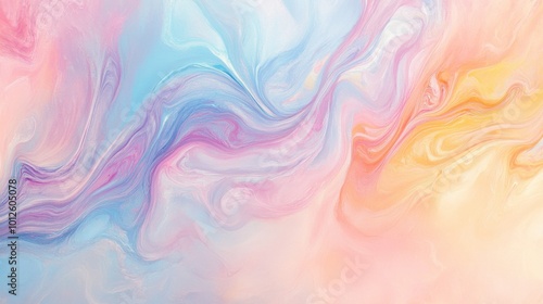 Light, colorful texture paint background with abstract swirls of soft pinks, blues, and yellows, creating a calming visual effect.