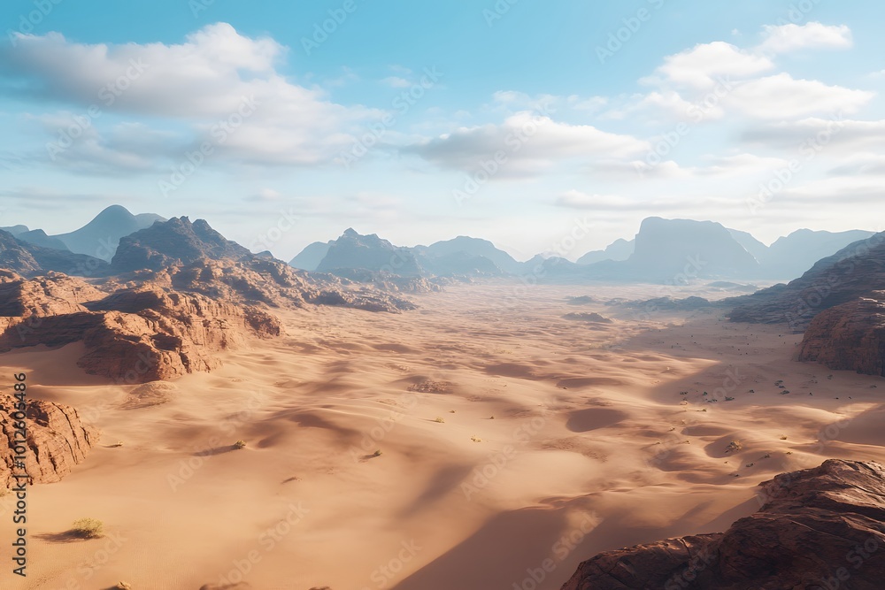 Fototapeta premium Desert Landscape with Mountains and Cloudy Sky