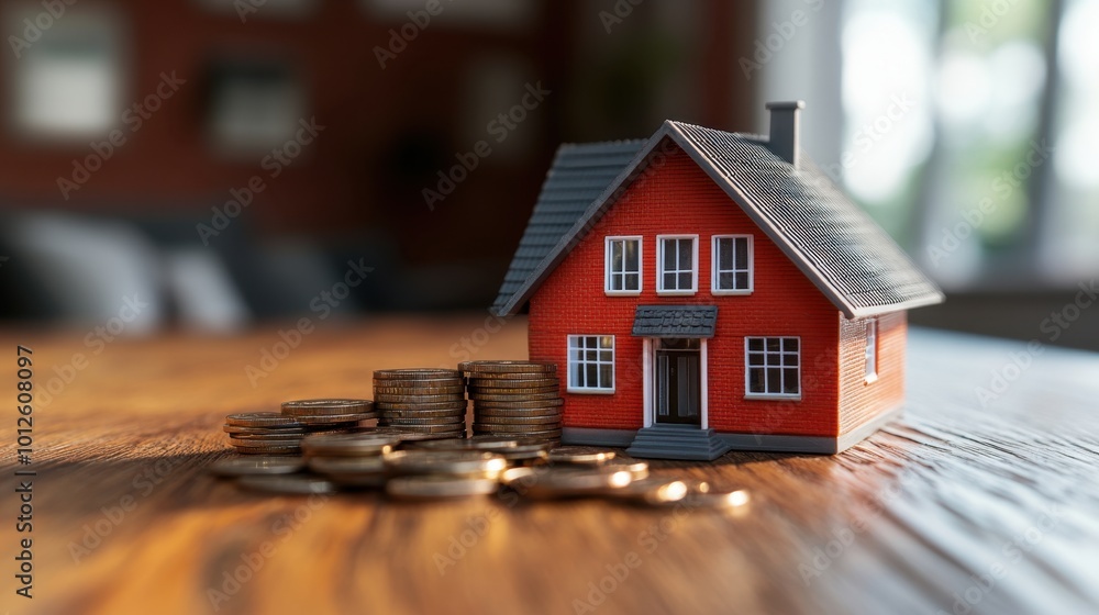 A compelling image of a home model placed beside a stack of coins, highlighting the concept of saving for a mortgage or real estate investment. A compelling image of a home model placed beside a stack of coins, highlighting the concept of saving for a mortgage or real estate investment.