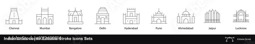 Indian Cities vector Editable Stroke Icons Sets