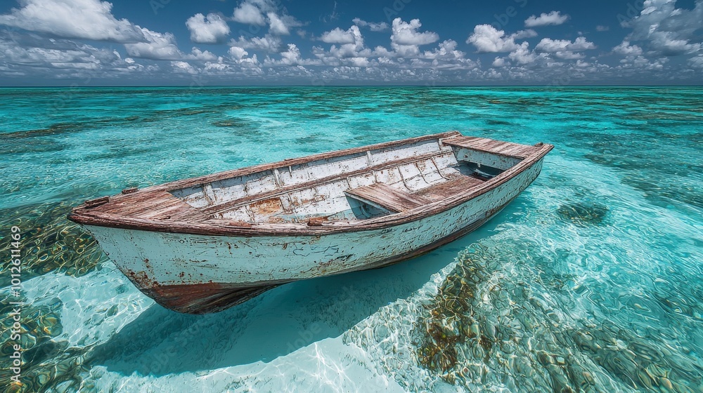 Naklejka premium Weathered Boat in Clear Tropical Waters