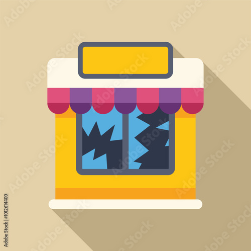 Illustration featuring a small business with broken windows, depicting the aftermath of vandalism and looting