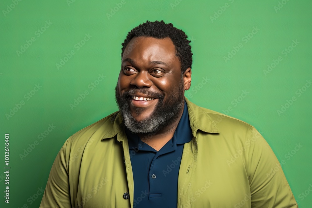 Cheerful african american man with beard on green background Cheerful african american man with beard on green background