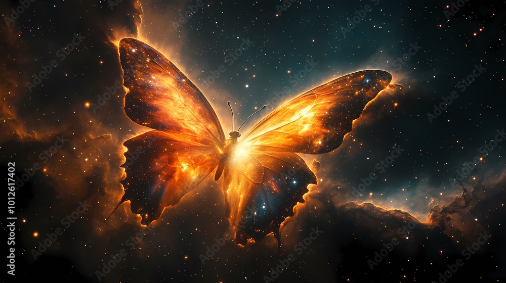 Naklejka premium colorful butterfly-shaped nebula in the deep black of space background with generative