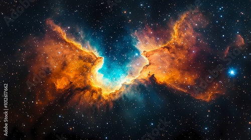 colorful butterfly-shaped nebula in the deep black of space background with generative