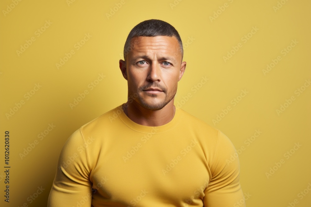 Portrait of a handsome man in a yellow sweater on a yellow background Portrait of a handsome man in a yellow sweater on a yellow background