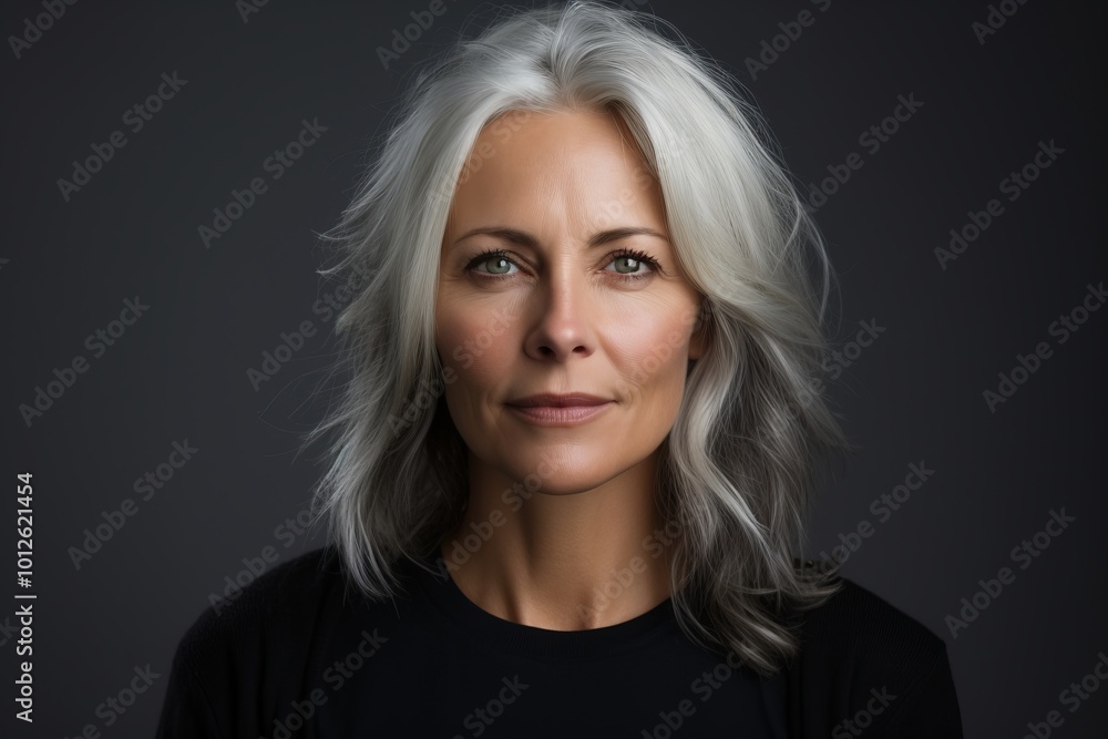 Portrait of a beautiful middle-aged woman with gray hair. Portrait of a beautiful middle-aged woman with gray hair.
