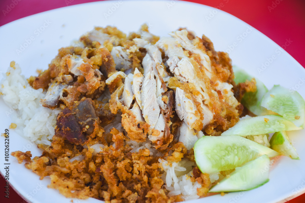 Hainanese Chicken Rice with Fried Chicken or Steamed Chicken Rice with Fried Chicken