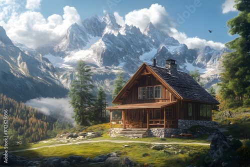 Wooden Cabin in the Mountains