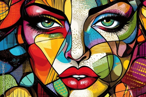 Comic-Style Abstract Portrait with Bold Colors photo