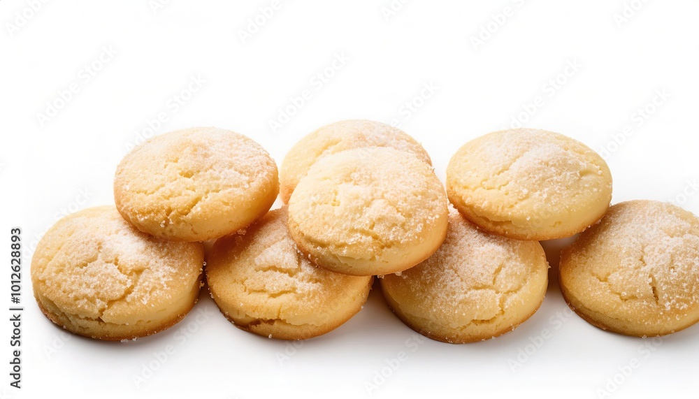 sugar cookie, or sugar biscuit, main ingredients being sugar, flour, butter, eggs, vanilla, and either baking powder or baking soda. Isolated on white background with copy space sugar cookie, or sugar biscuit, main ingredients being sugar, flour, butter, eggs, vanilla, and either baking powder or baking soda. Isolated on white background with copy space